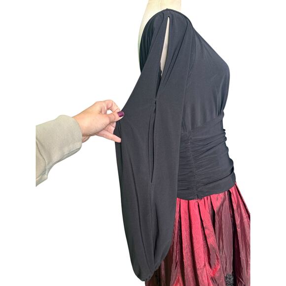 S.L. Fashions Stretch Jersey Bodice Jacquard Floral Print Dress Size 6 - Picture 5 of 15